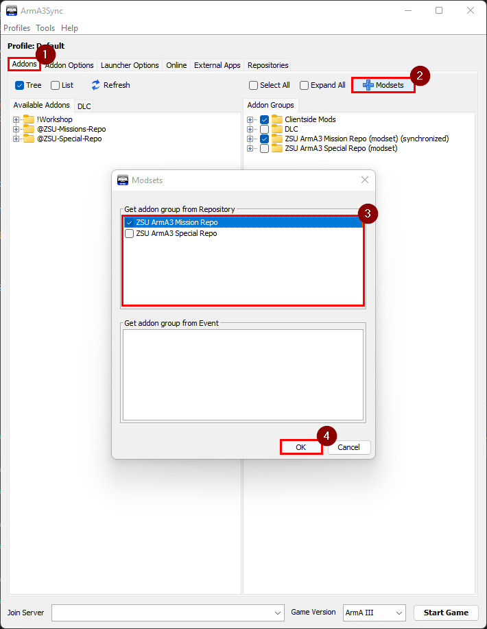 ArmA3Sync Modsets