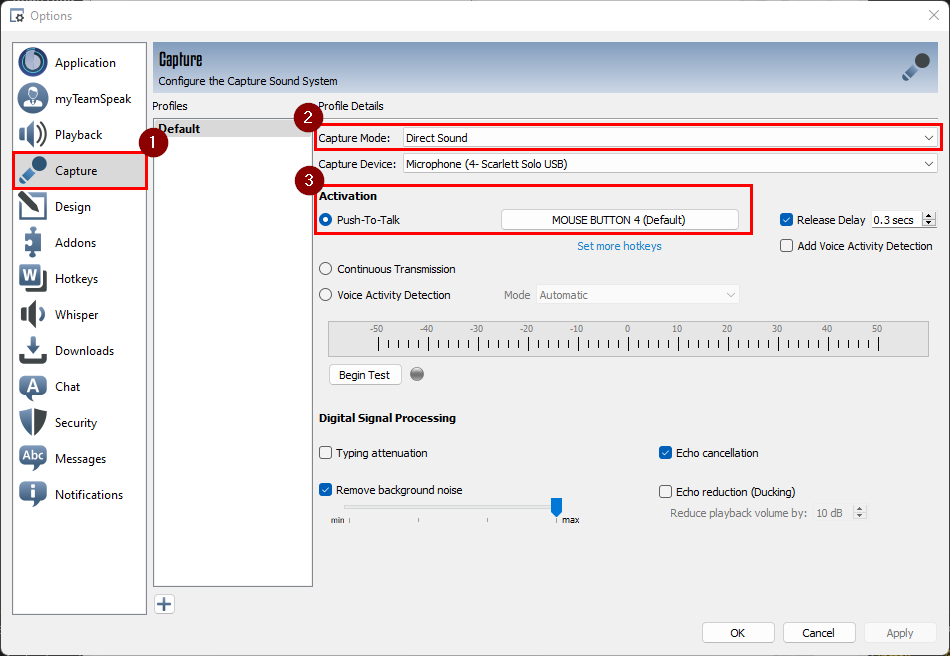 TeamSpeak PTT Options